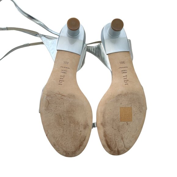 Tibi Scott Specchio Silver Leather Lace Up Kitten Heel Sandal - Picture 9 of 13